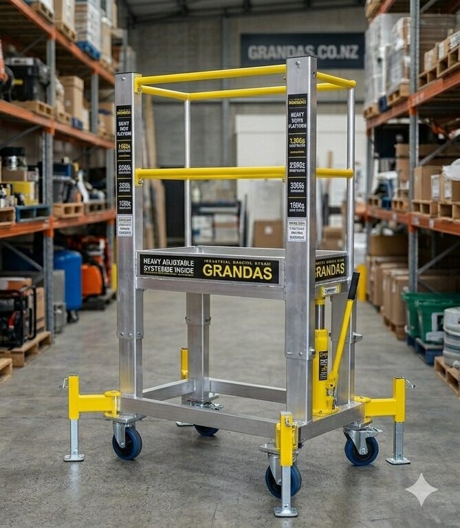 1.2-2.4m Height Adj Heavy Duty Work Plat, PC front & rear gates