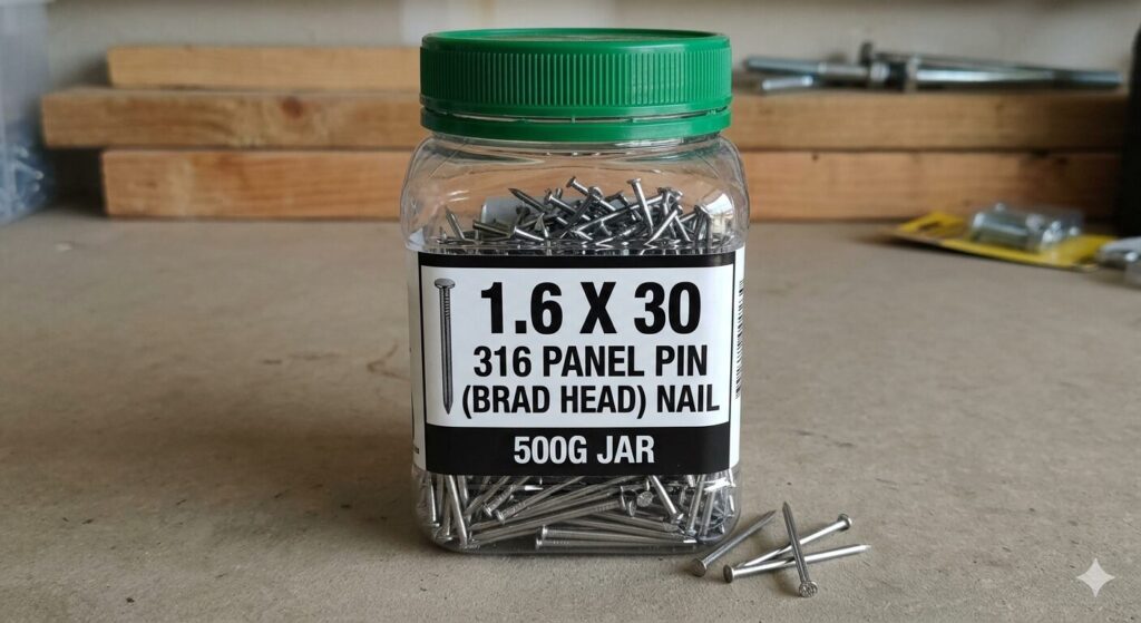 1.6 X 30 316 PANEL PIN (BRAD HEAD) NAIL 500G JAR