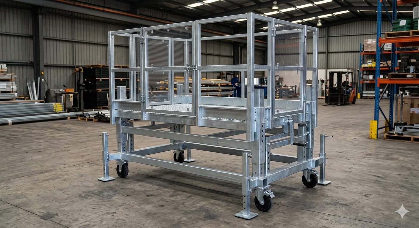1.7-3.4m Height Adj Heavy Duty Work Plat, PC front & rear gates