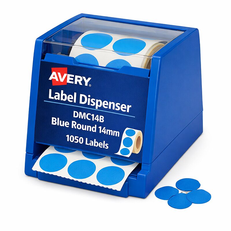 Avery Label Dispenser DMC14B Blue Round 14mm 1050 Pack