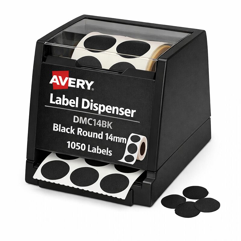 Avery Label Dispenser DMC14BK Black Round 14mm 1050 Pack