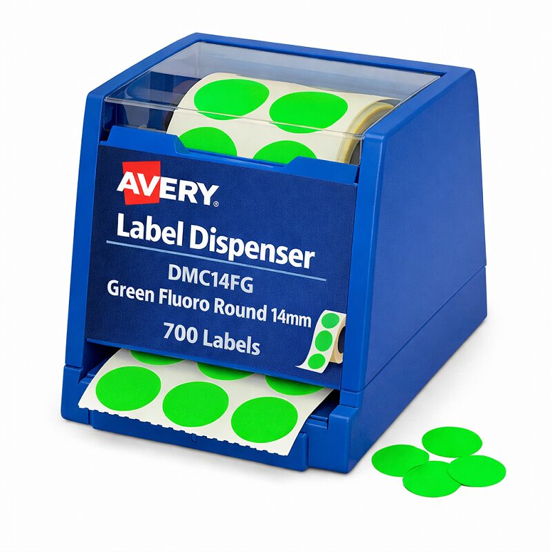 Avery Label Dispenser DMC14FG Green Fluoro Round 14mm 700 Pack