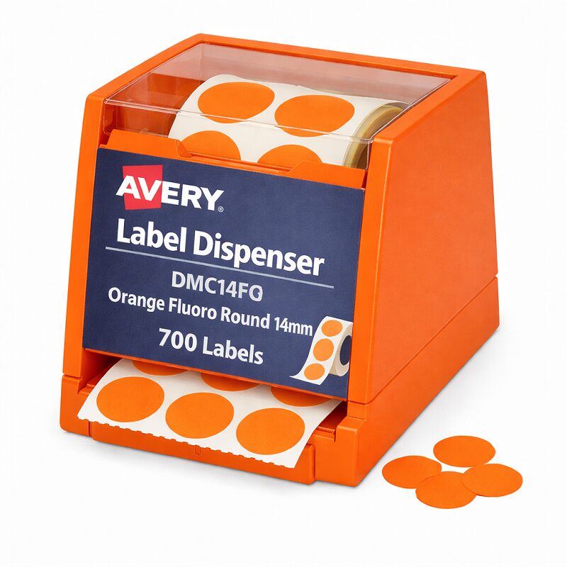 Avery Label Dispenser DMC14FO Orange Fluoro Round 14mm 700Pack