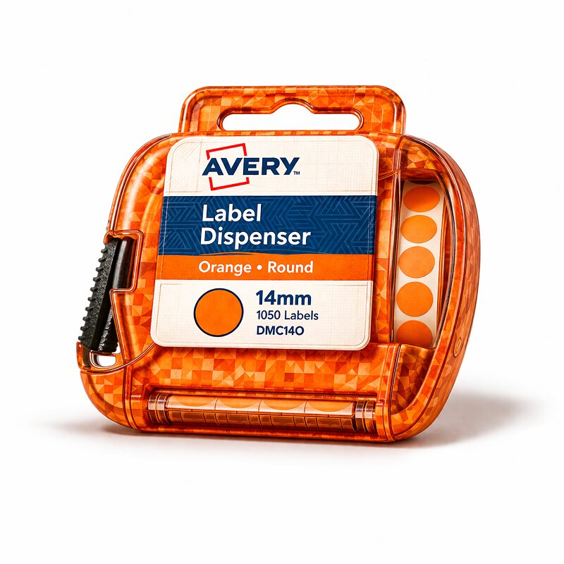 Avery Label Dispenser DMC14O Orange Round 14mm 1050 Pack