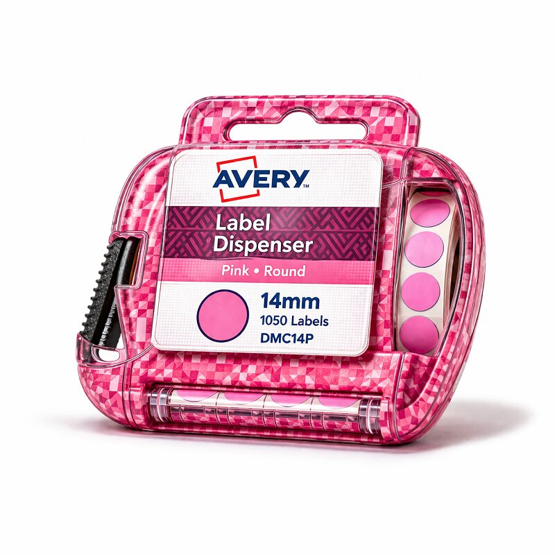 Avery Label Dispenser DMC14P Pink Round 14mm 1050 Pack