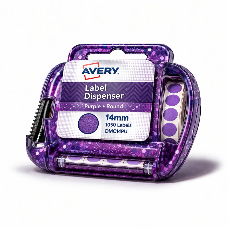 Avery Label Dispenser DMC14PU Purple Round 14mm 1050 Pack