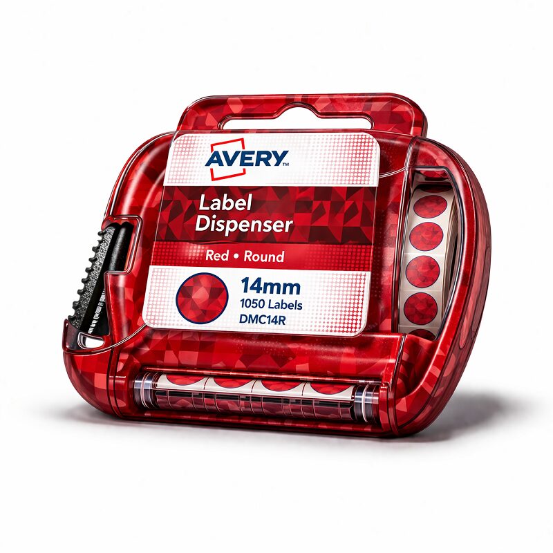 Avery Label Dispenser DMC14R Red Round 14mm 1050 Pack