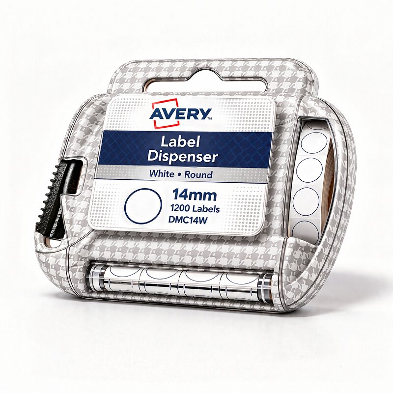 Avery Label Dispenser DMC14W White Round 14mm 1200 Pack