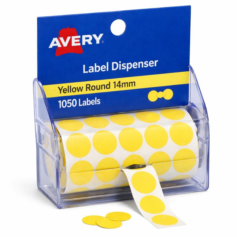 Avery Label Dispenser DMC14Y Yellow Round 14mm 1050 Pack