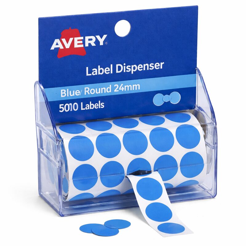 Avery Label Dispenser DMC24B Blue Round 24mm 500 Pack