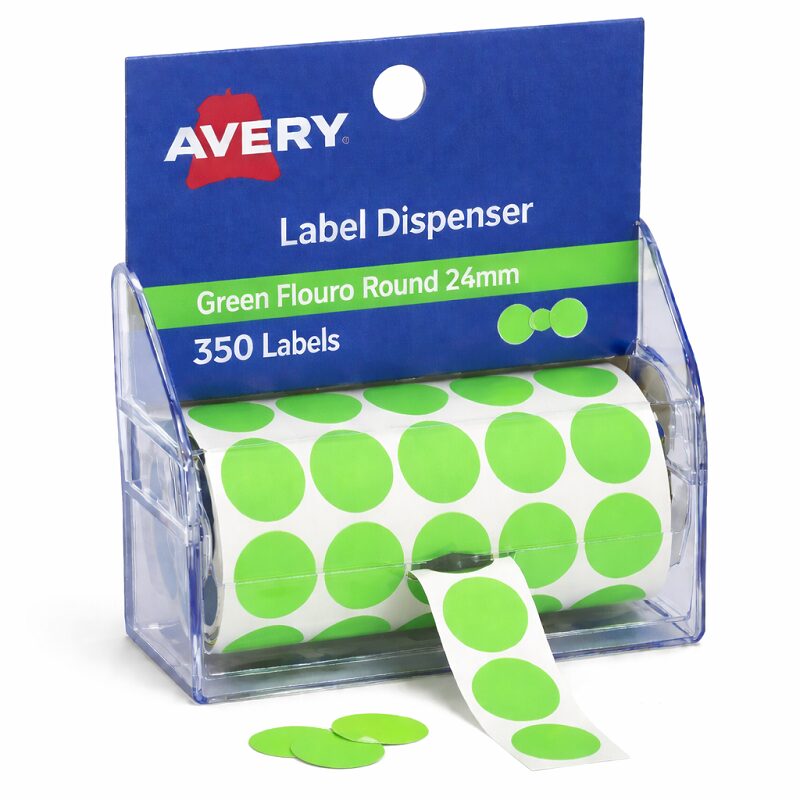Avery Label Dispenser DMC24FG Green Fluoro Round 24mm 350 Pack