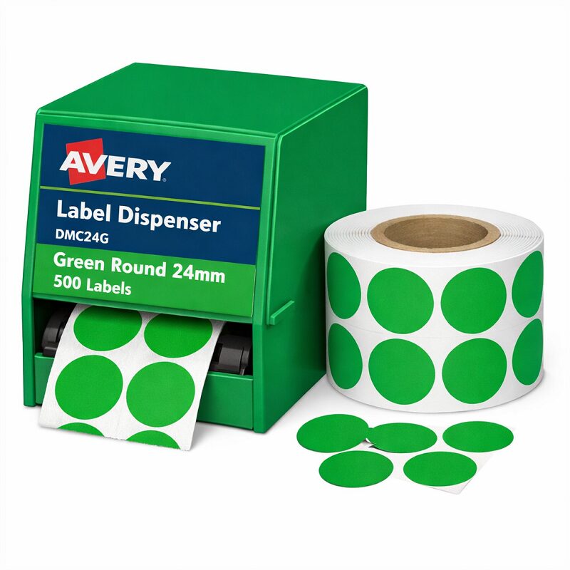 Avery Label Dispenser DMC24G Green Round 24mm 500 Pack
