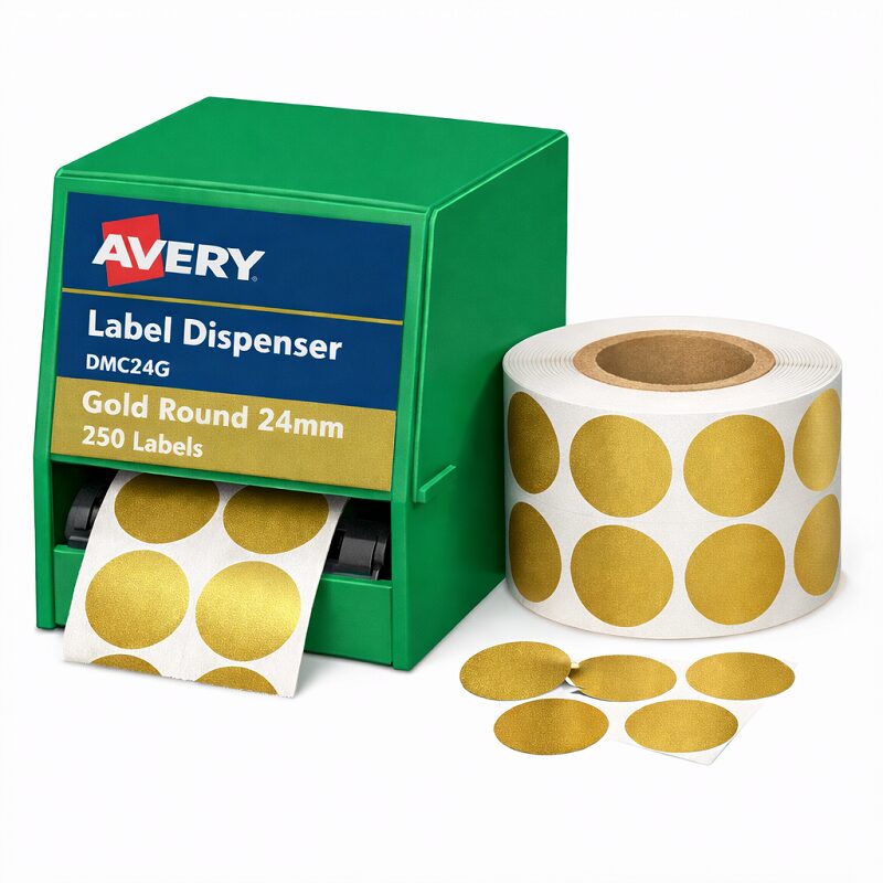 Avery Label Dispenser DMC24GO Gold Round 24mm 250 Pack