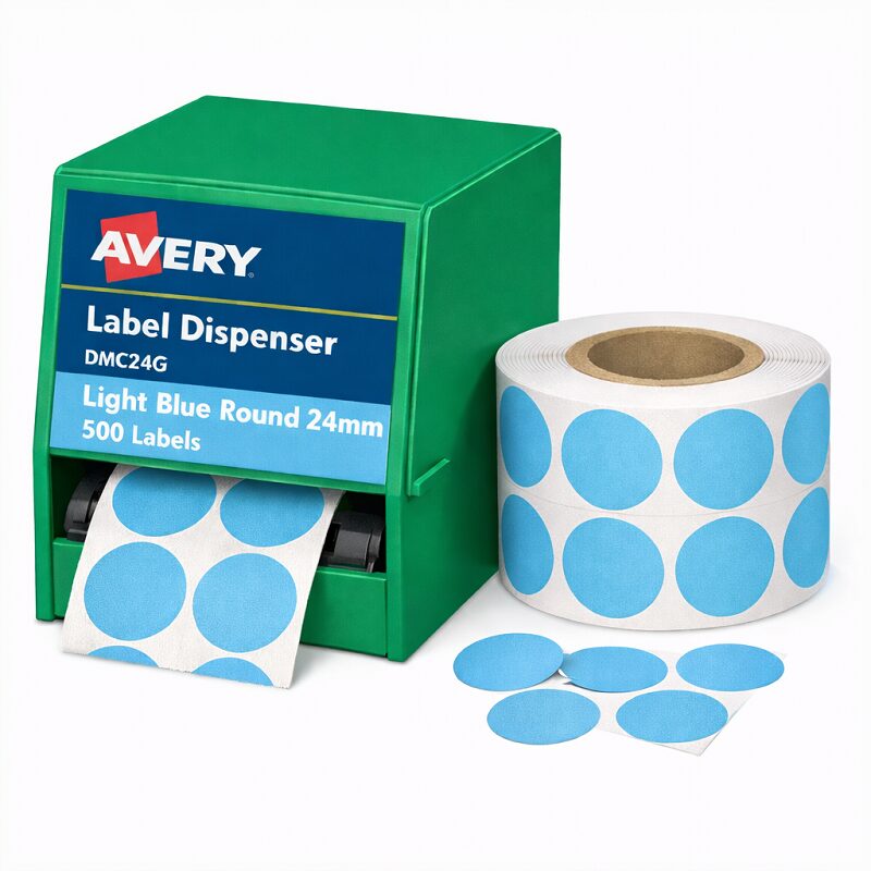 Avery Label Dispenser DMC24LB Light Blue Round 24mm 500 Pack