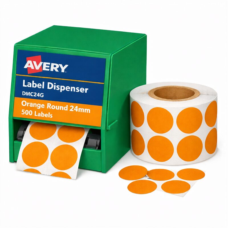 Avery Label Dispenser DMC24O Orange Round 24mm 500 Pack