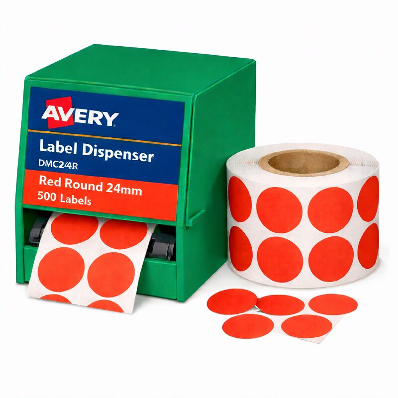 Avery Label Dispenser DMC24R Red Round 24mm 500 Pack