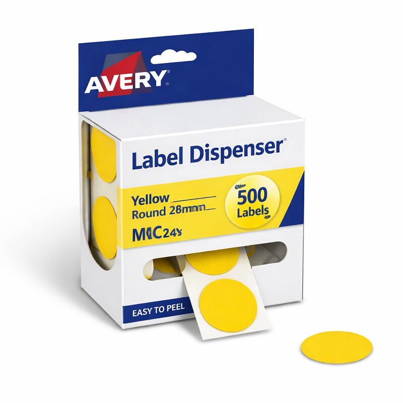 Avery Label Dispenser DMC24Y Yellow Round 24mm 500 Pack