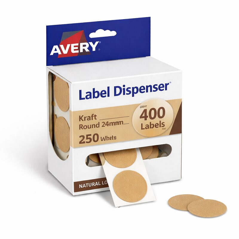 Avery Label Dispenser Kraft Round 24mm 400 Pack