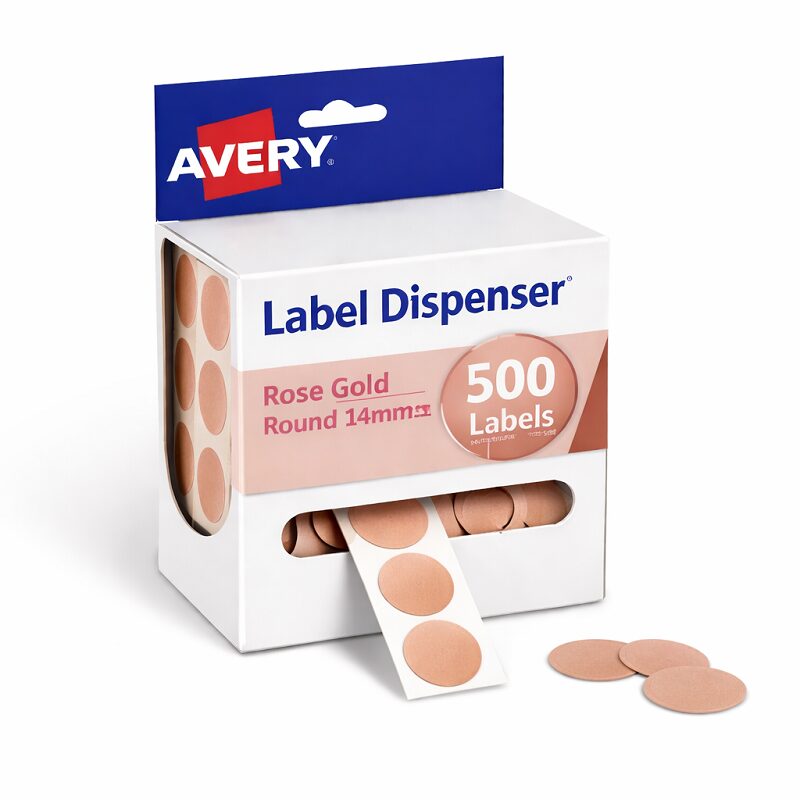 Avery Label Dispenser Rose Gold Round 14mm 500 Pack