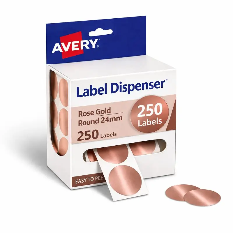 Avery Label Dispenser Rose Gold Round 24mm 250 Pack