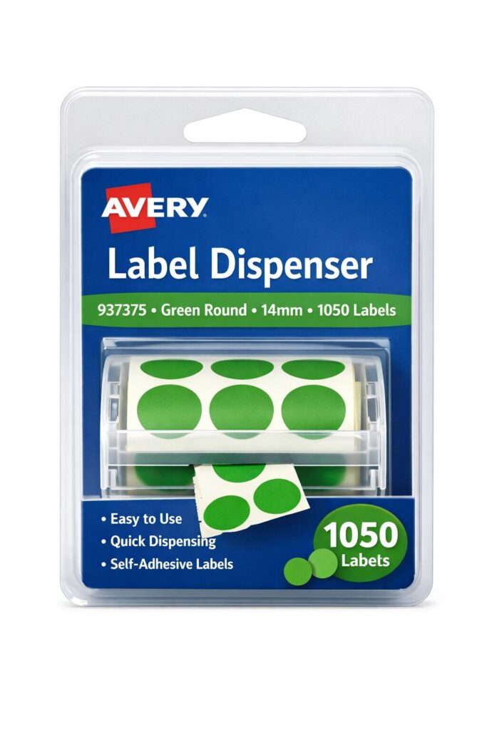Avery Label Dispenser 937375 Green Round 14mm 1050 Labels