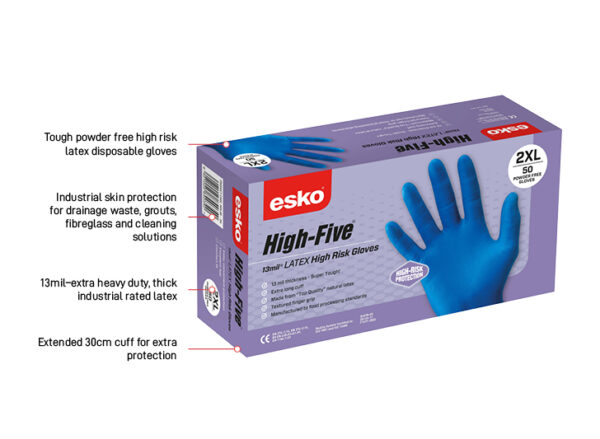 Esko High Five High Risk Latex Glove Box of 50 Carton of 10 boxes