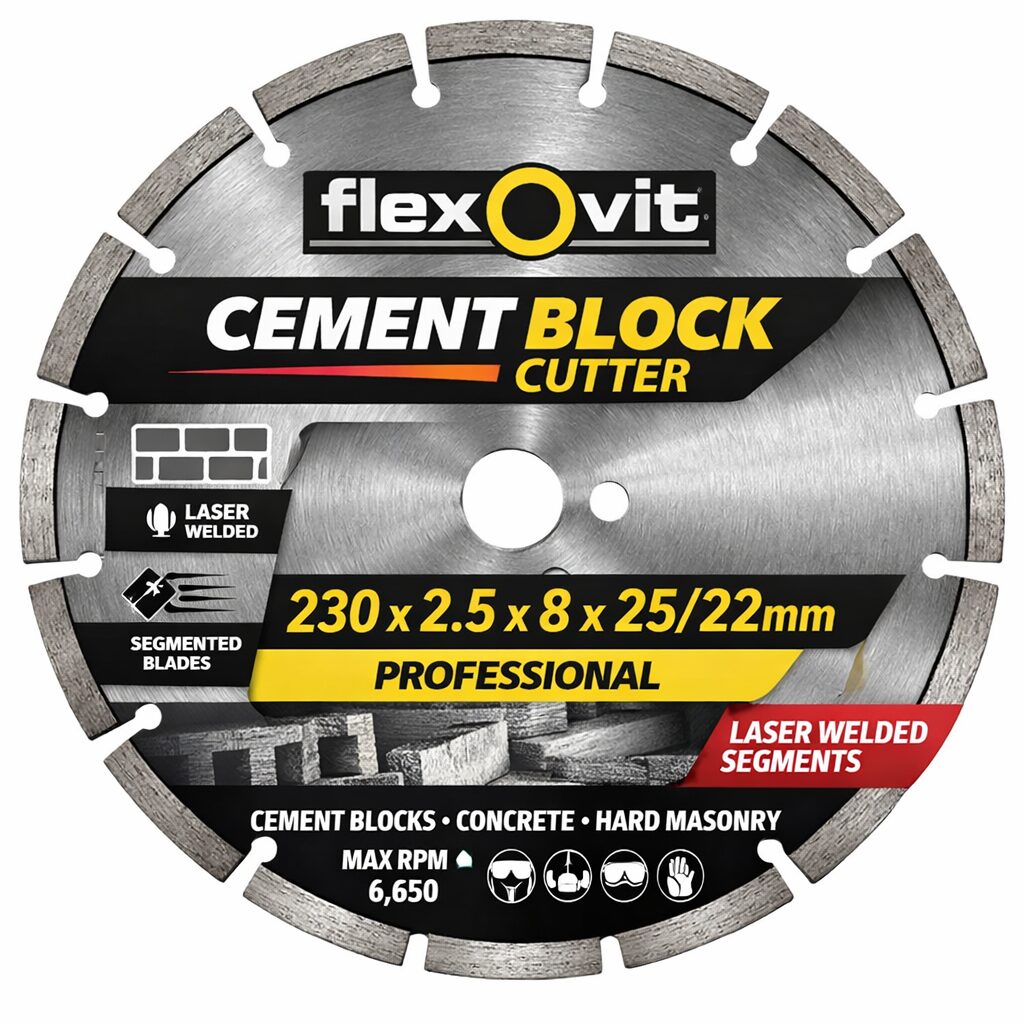 LASER WELDED 230 x 2.5 x 8 x 25/22mm CEMENT BLOCK CUTTER FLEXOVIT SEGMENTED BLADES