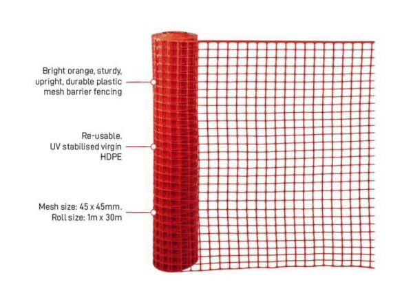 DURAMESH, Heavy Duty Safety Fence, 9kg, 1.0m x 30m Roll