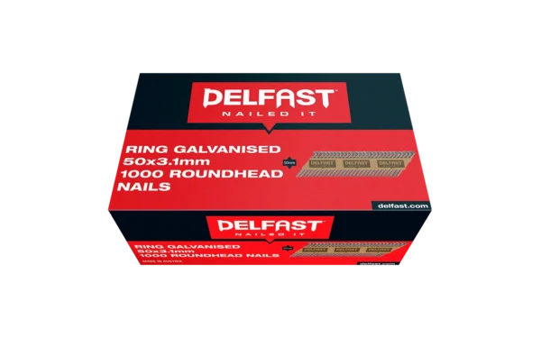 Delfast 50 x 3.1mm Ring Galvanised Round Head Nails + Fuel Pack 1000 Pack