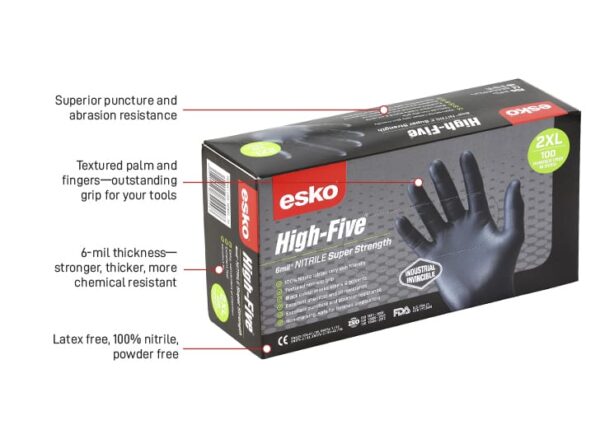 Esko High Five Industrial Black Nitrile Glove Box of 100 Carton of 10