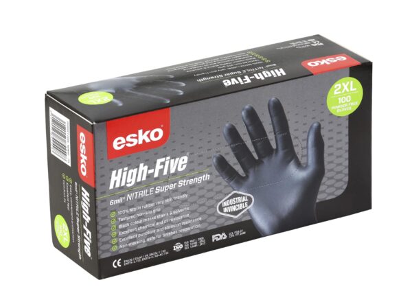Esko High Five Industrial Black Nitrile Glove Box of 100 Carton of 10 - Image 2